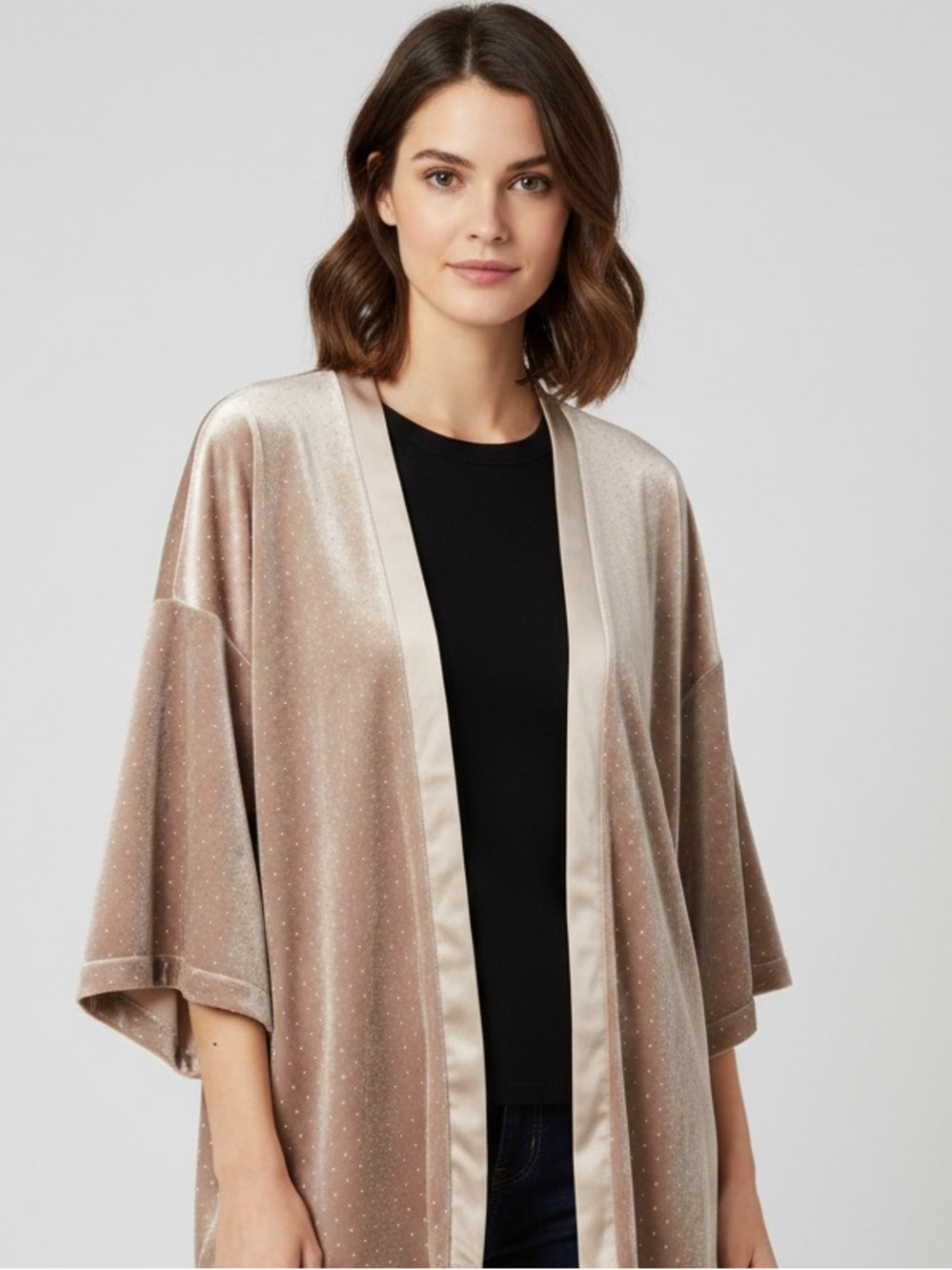 Ann Taylor Velvet Dot Kimono Cardigan Open Front Short Sleeve S